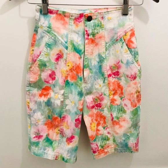 Vintage Pants - Vintage High Waist Floral Bermuda Shorts Small XS